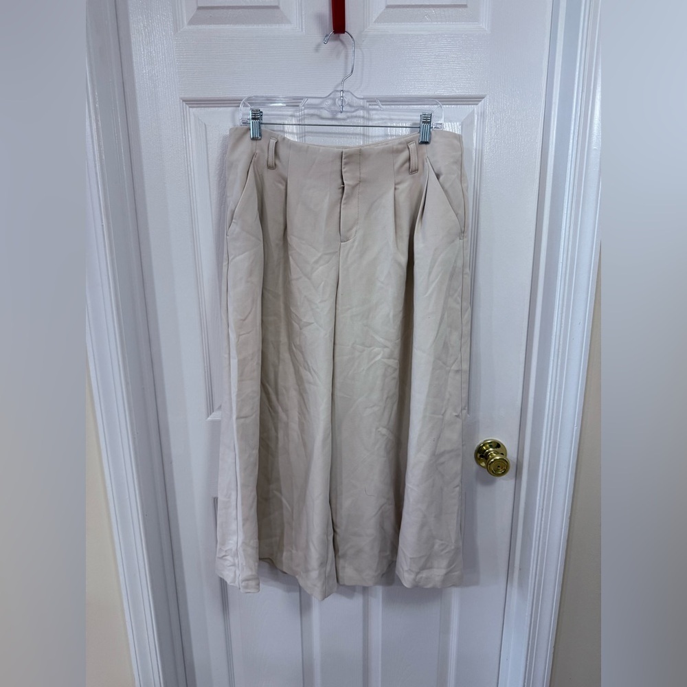Anthropologie Maeve Tie-Waist Culottes Cream Wide-Leg Cropped Size 8 (no tie)